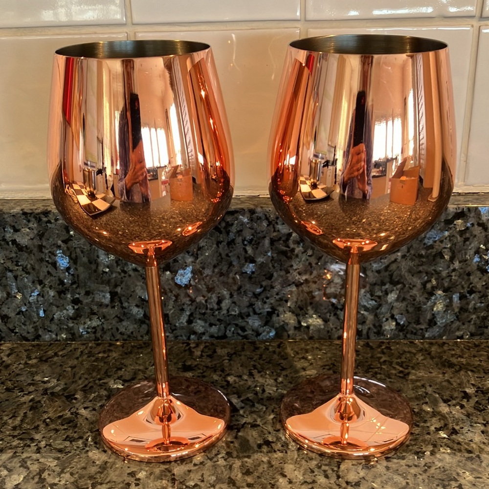 NWT Jillmo Copper Coated 304 Stainless Steel Wine Glass Pair 18 Ounce, NIB - Picture 9 of 13